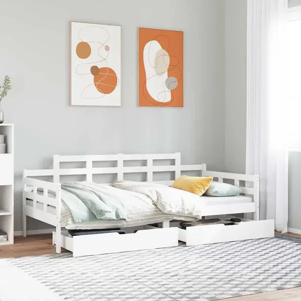 Lit de jour et tiroirs sans matelas blanc 90x190 cm bois massif