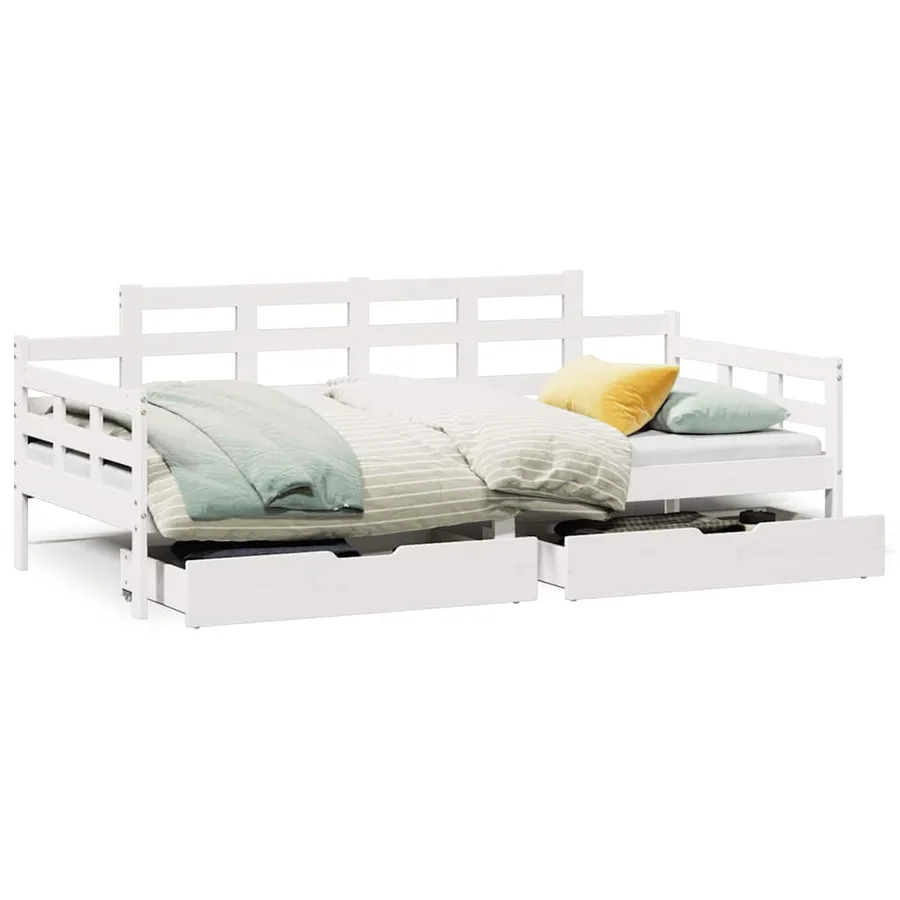 Lit de jour et tiroirs sans matelas blanc 90x190 cm bois massif - 2