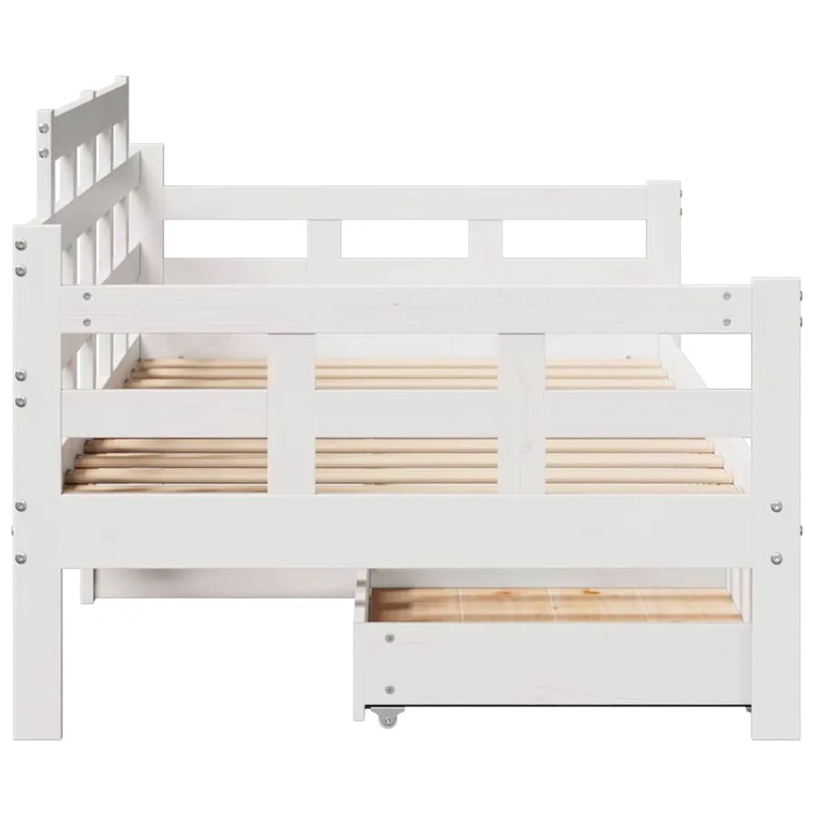 Lit de jour et tiroirs sans matelas blanc 90x190 cm bois massif - 5