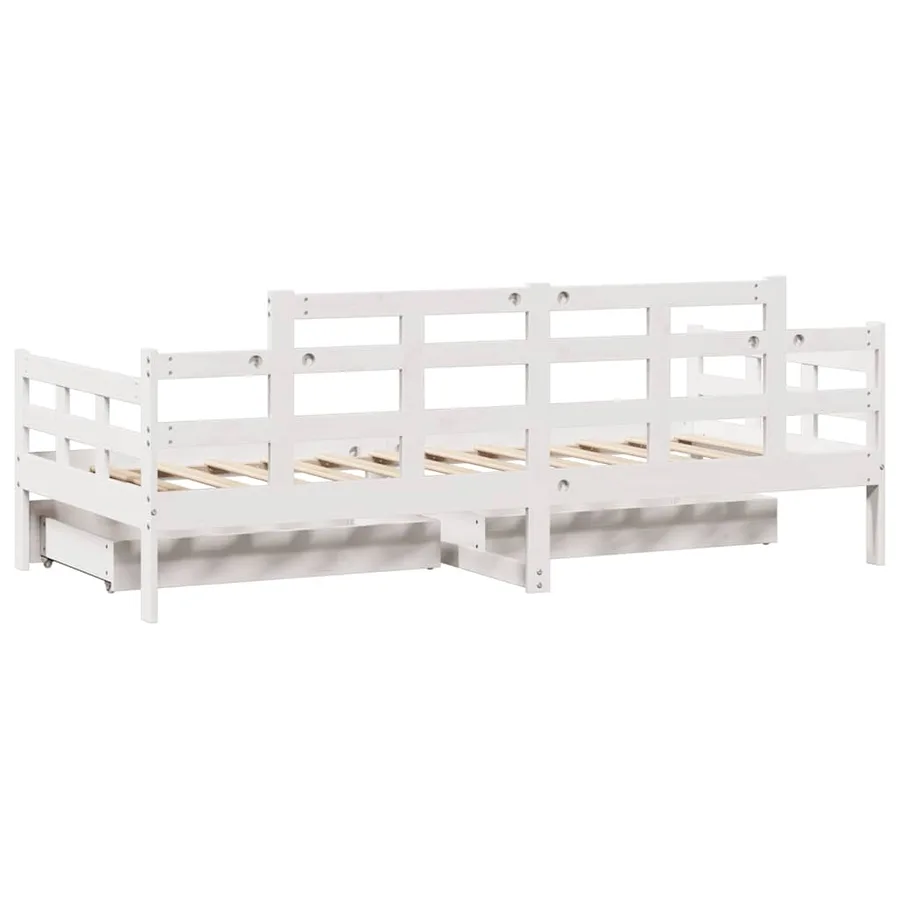 Lit de jour et tiroirs sans matelas blanc 90x190 cm bois massif - 6