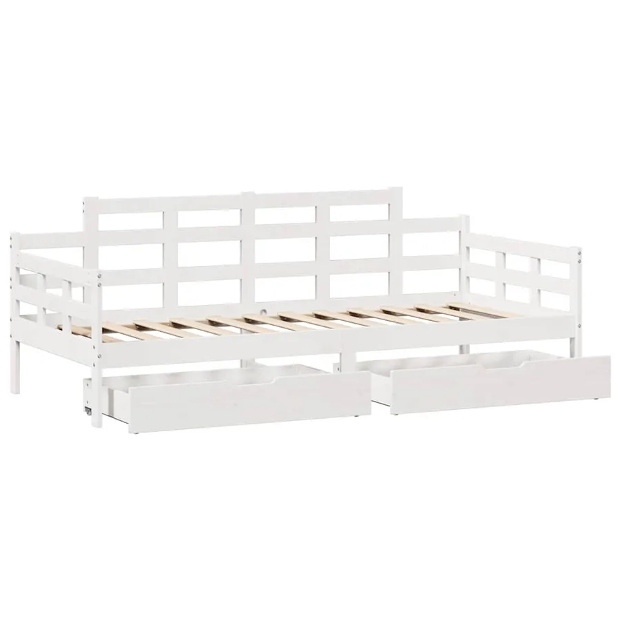 Lit de jour et tiroirs sans matelas blanc 90x190 cm bois massif - 9