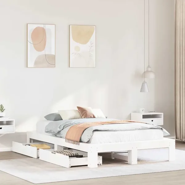 Cadre de lit sans matelas blanc 120x190 cm bois de pin massif