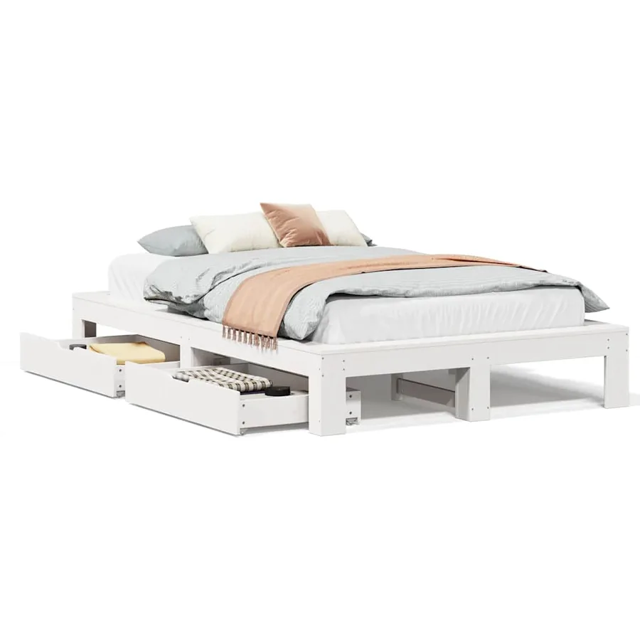 Cadre de lit sans matelas blanc 120x190 cm bois de pin massif - 2