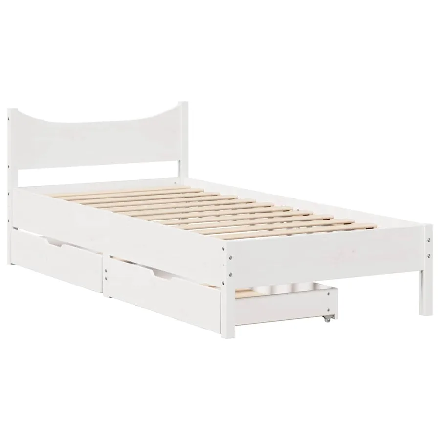 Cadre de lit avec tiroirs blanc 75x190 cm bois de pin massif - 2