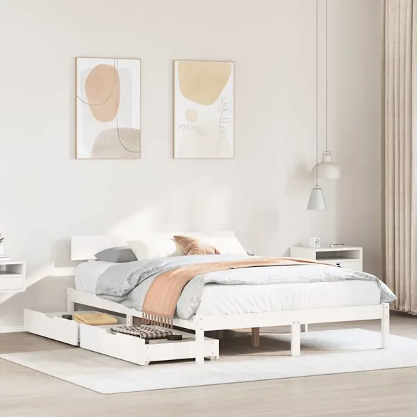Cadre de lit sans matelas blanc 140x190 cm bois de pin massif
