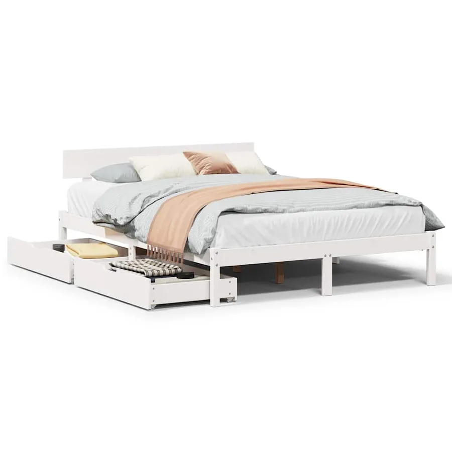 Cadre de lit sans matelas blanc 140x190 cm bois de pin massif - 2