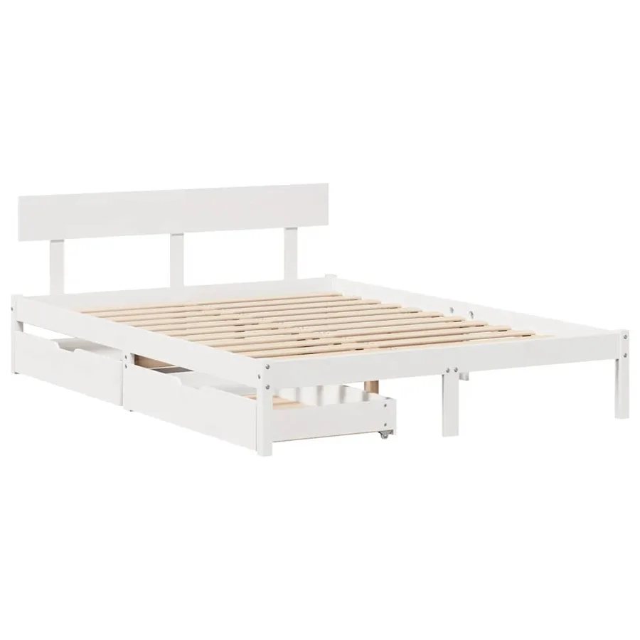 Cadre de lit sans matelas blanc 140x190 cm bois de pin massif - 3