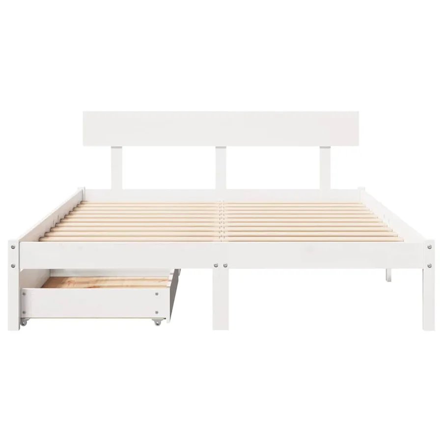 Cadre de lit sans matelas blanc 140x190 cm bois de pin massif - 4
