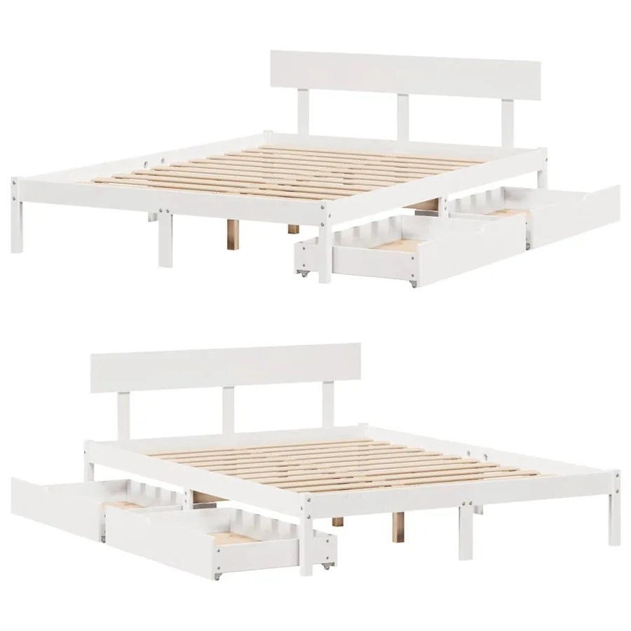 Cadre de lit sans matelas blanc 140x190 cm bois de pin massif - 9
