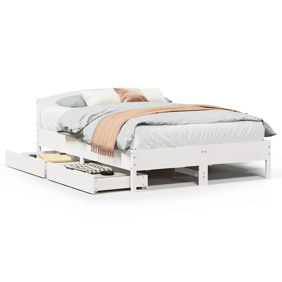 Cadre de lit sans matelas blanc 135x190 cm bois de pin massif - 2