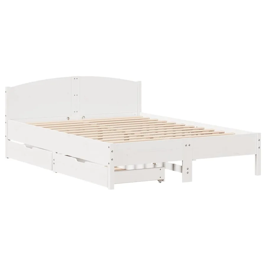 Cadre de lit sans matelas blanc 135x190 cm bois de pin massif - 3