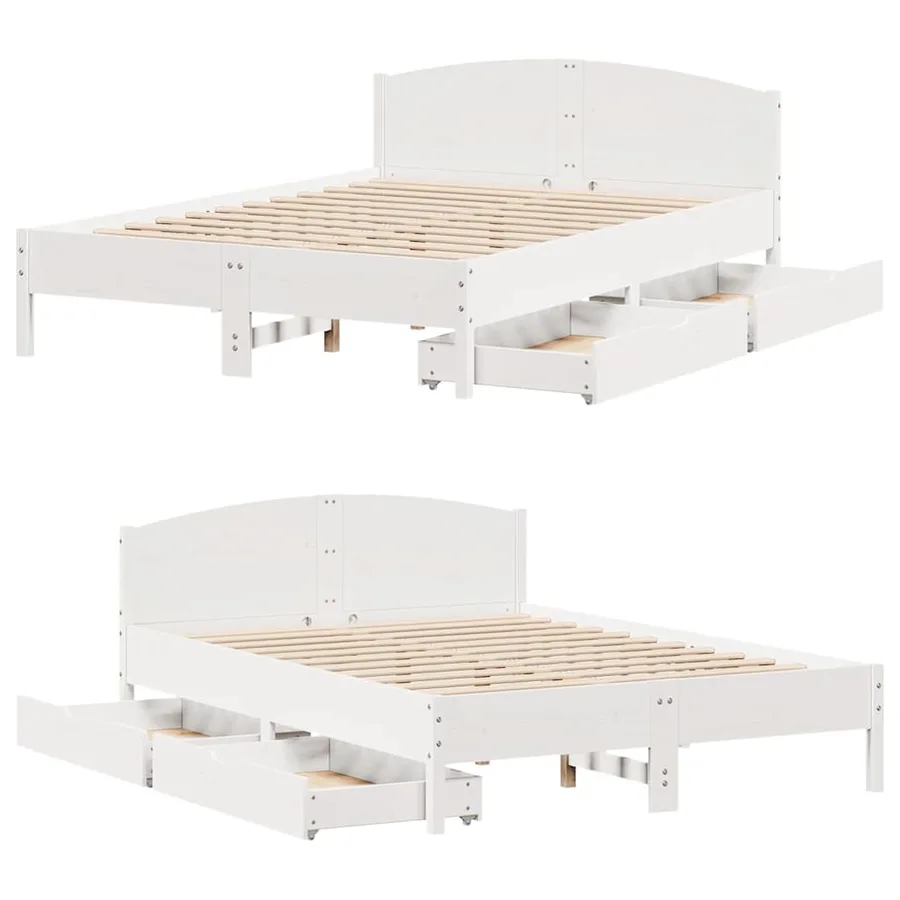 Cadre de lit sans matelas blanc 135x190 cm bois de pin massif - 9