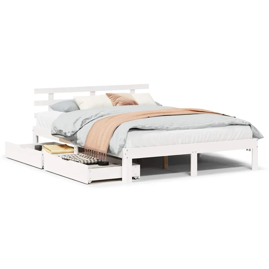 Cadre de lit avec tiroirs sans matelas blanc 160x200 cm - 2