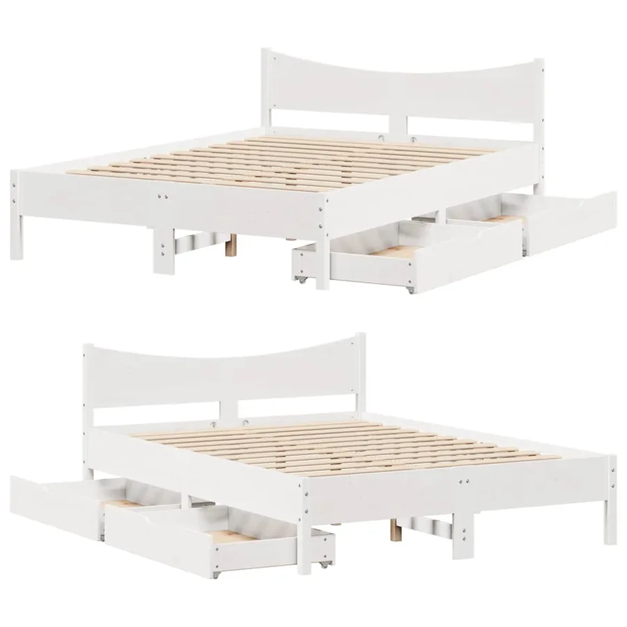 Cadre de lit avec tiroirs blanc 120x190 cm bois pin massif - 9