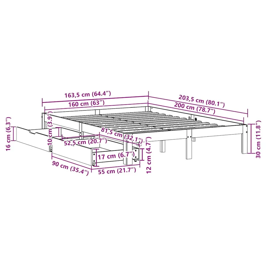 Cadre de lit avec tiroirs sans matelas blanc 160x200 cm - 11