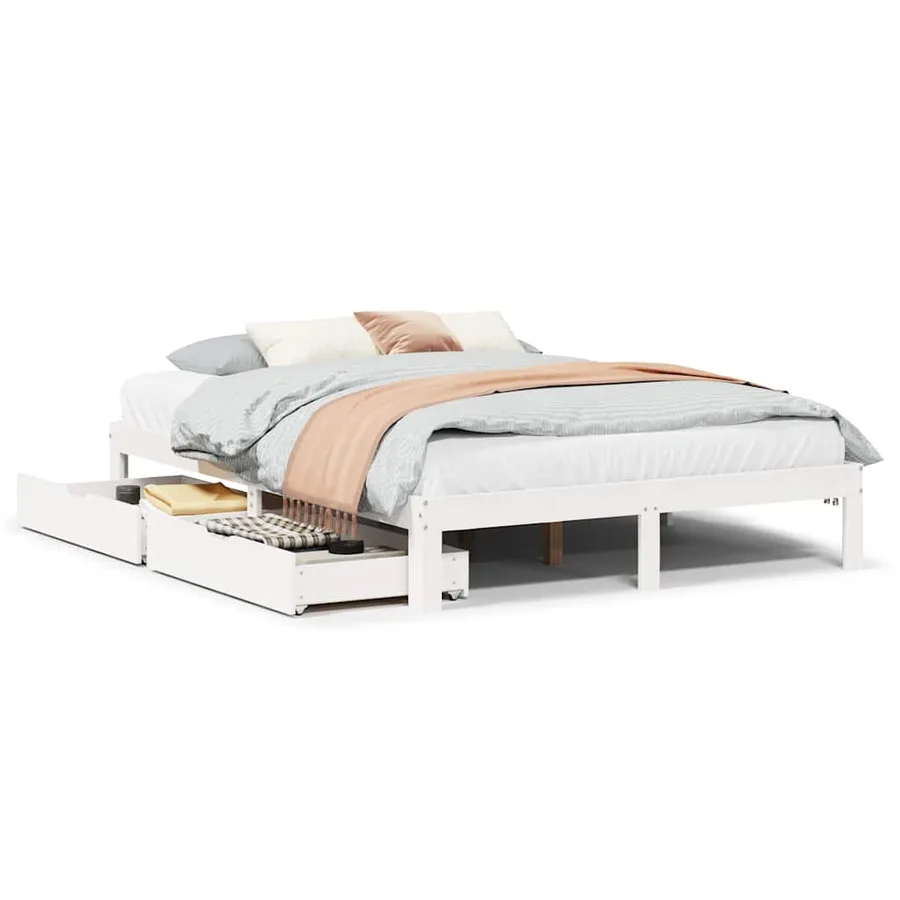 Cadre de lit avec tiroirs sans matelas blanc 160x200 cm - 2