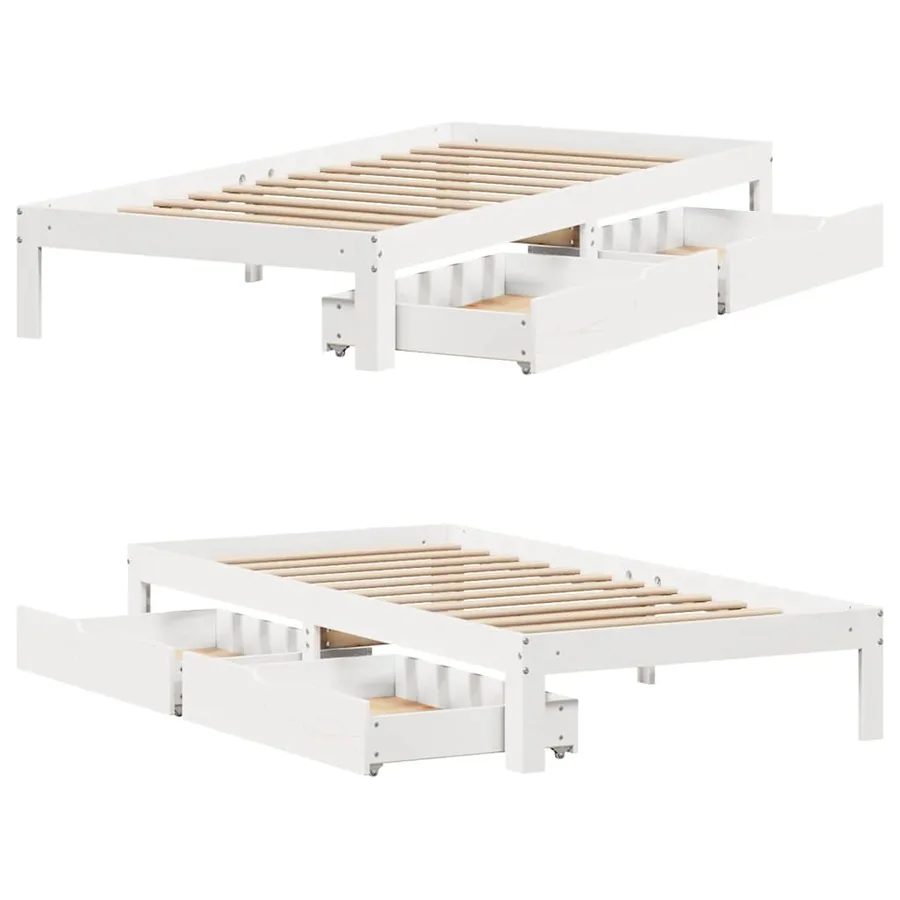 Cadre de lit avec tiroirs sans matelas blanc 100x200 cm - 9
