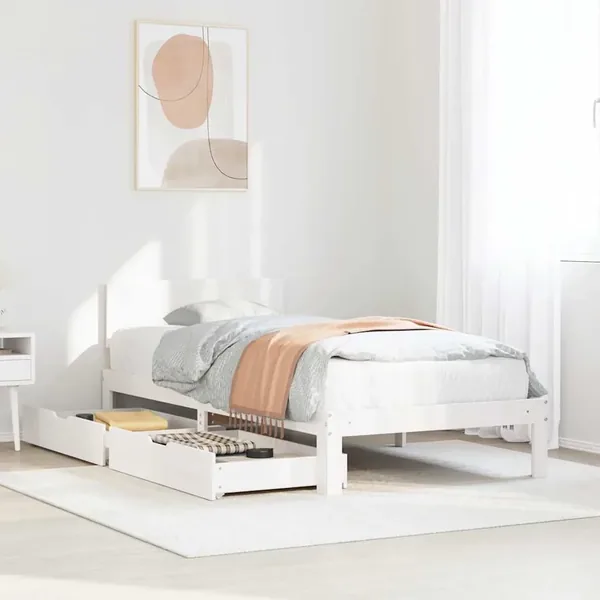 Cadre de lit avec tiroirs sans matelas blanc 90x200 cm