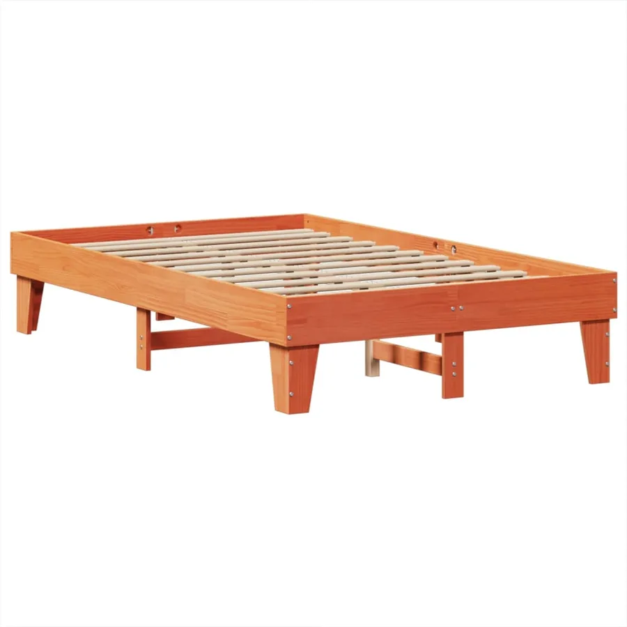 Cadre de lit sans matelas cire marron 135x190cm bois pin massif - 3