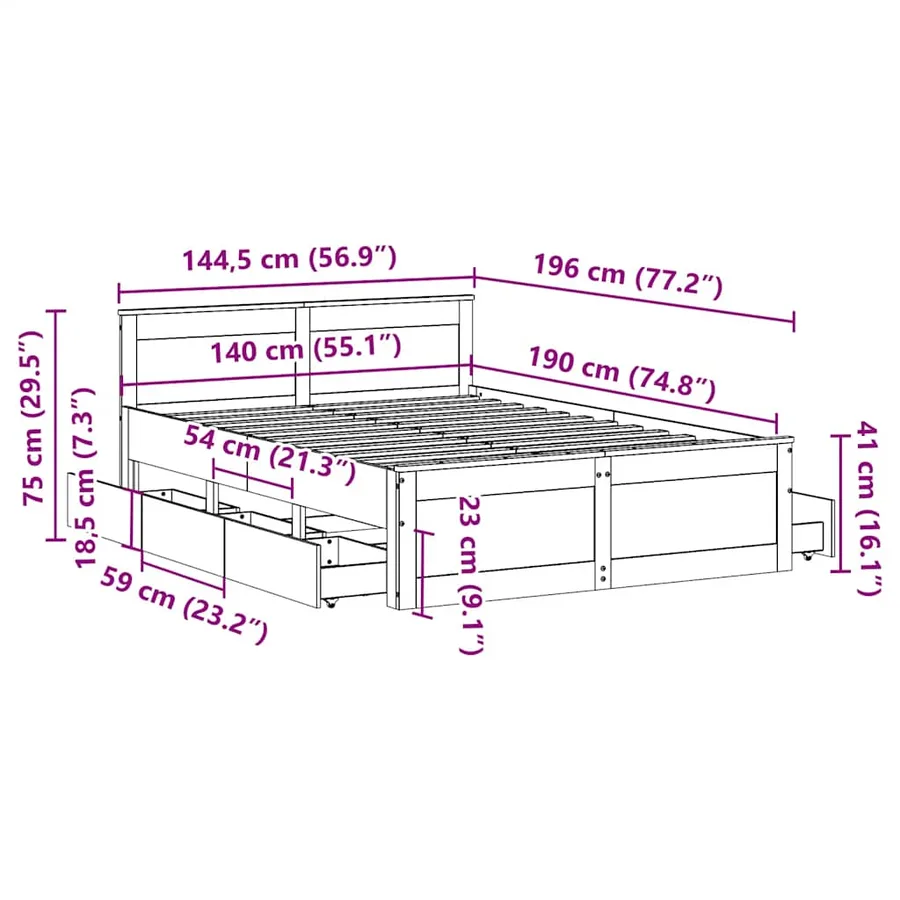 Cadre de lit sans matelas avec tête de lit brun cire 140x190 cm - 13