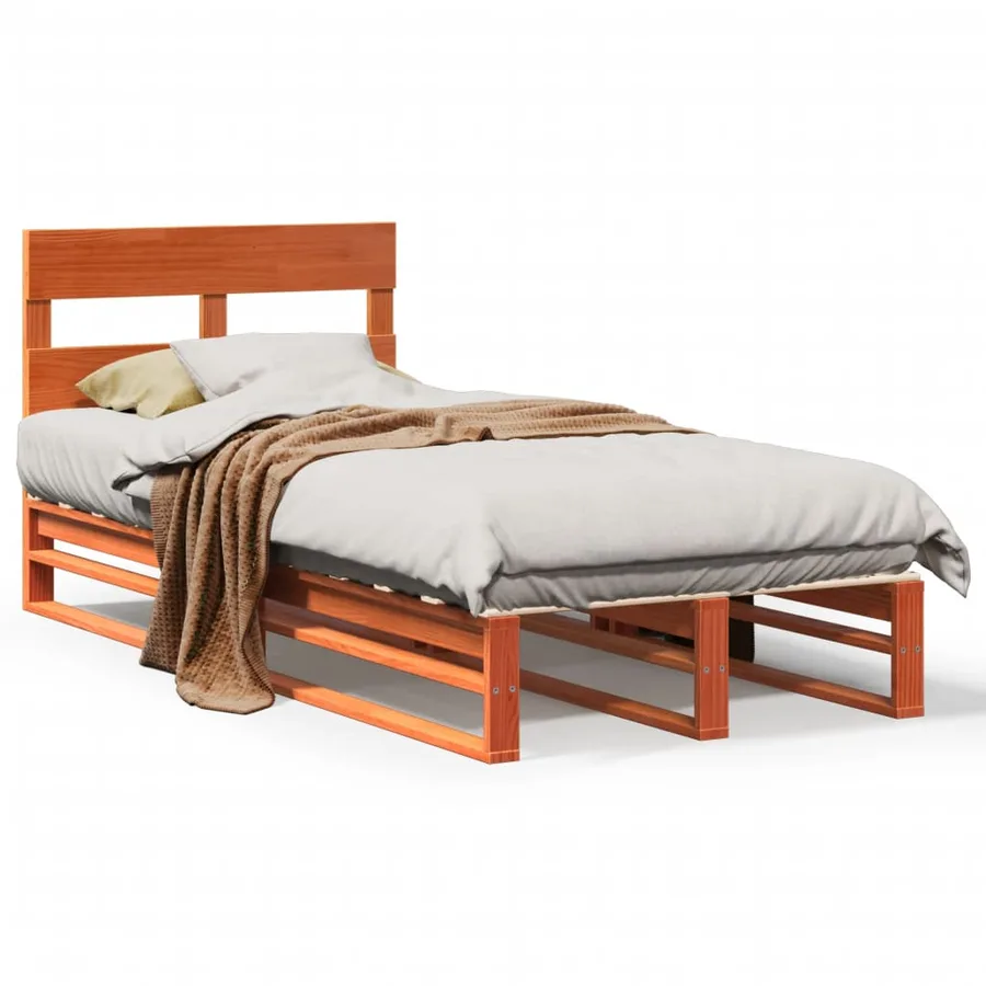 Cadre de lit sans matelas cire marron 100x200cm bois pin massif - 2