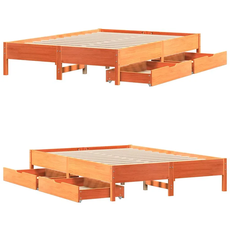Cadre de lit sans matelas cire marron 135x190cm bois pin massif - 9