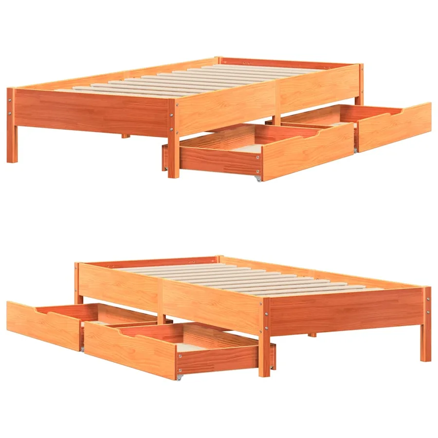 Cadre de lit sans matelas cire marron 90x190 cm bois pin massif - 9