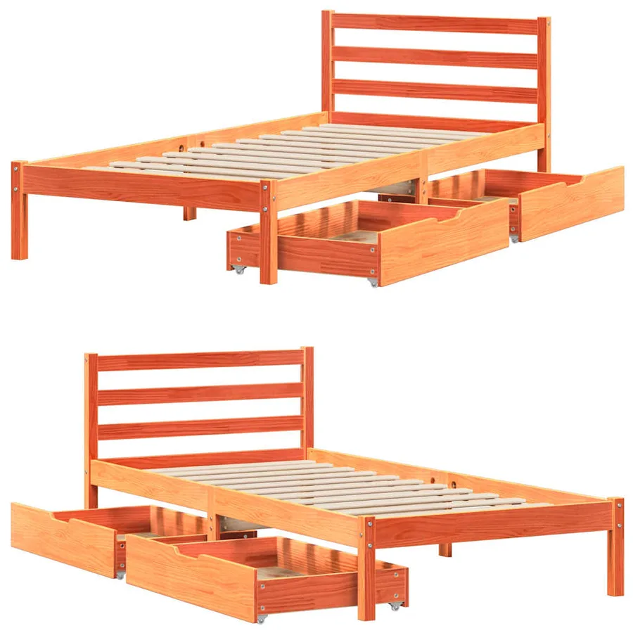 Cadre de lit sans matelas cire marron 90x190 cm bois pin massif - 9