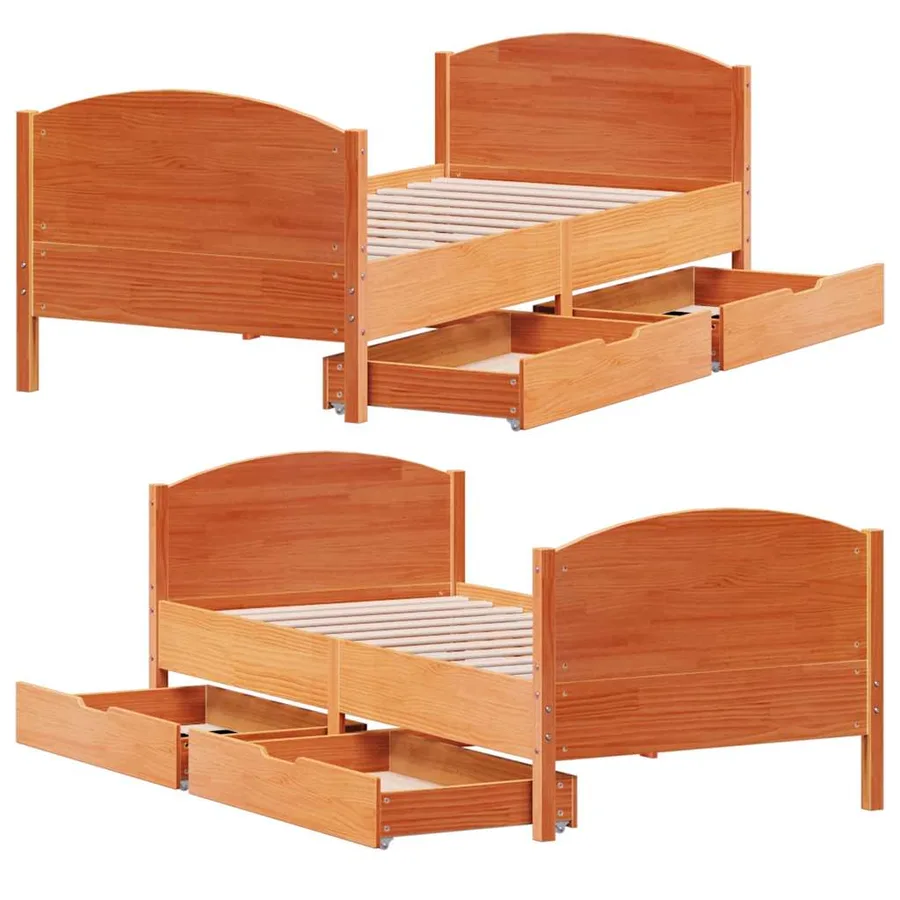 Cadre de lit sans matelas cire marron 75x190 cm bois pin massif - 9