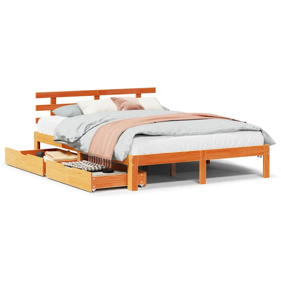 Cadre de lit avec tiroirs sans matelas cire marron 150x200 cm - 2