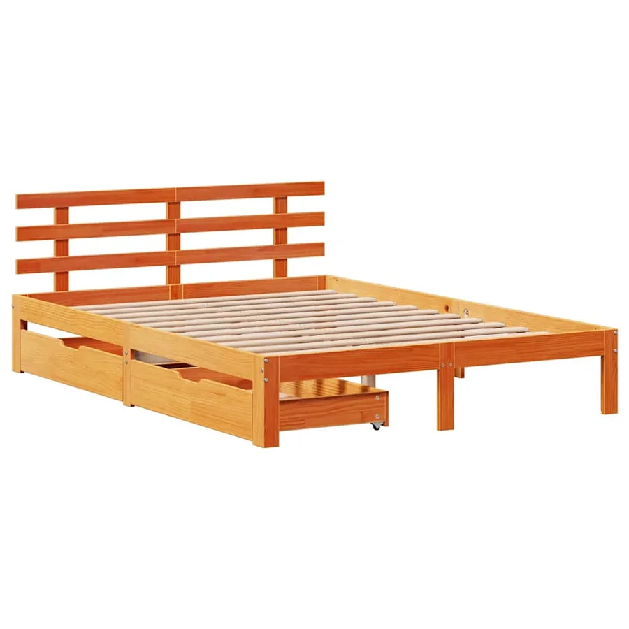 Cadre de lit avec tiroirs sans matelas cire marron 150x200 cm - 3