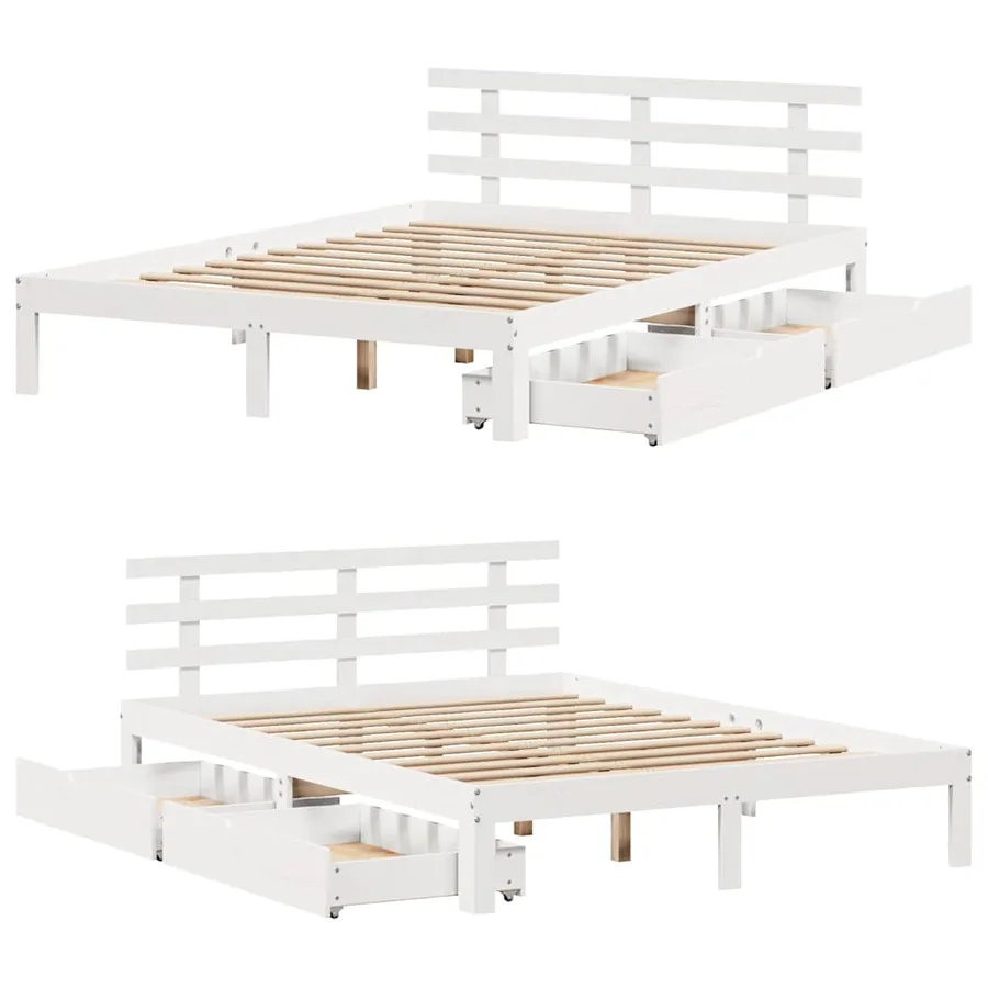 Cadre de lit avec tiroirs sans matelas blanc 135x190 cm - 9