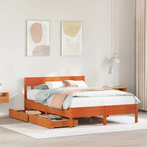 Cadre de lit sans matelas cire marron 140x190cm bois pin massif