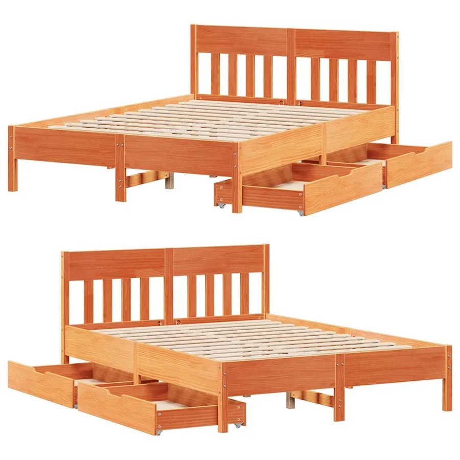 Cadre de lit sans matelas cire marron 140x190cm bois pin massif - 9