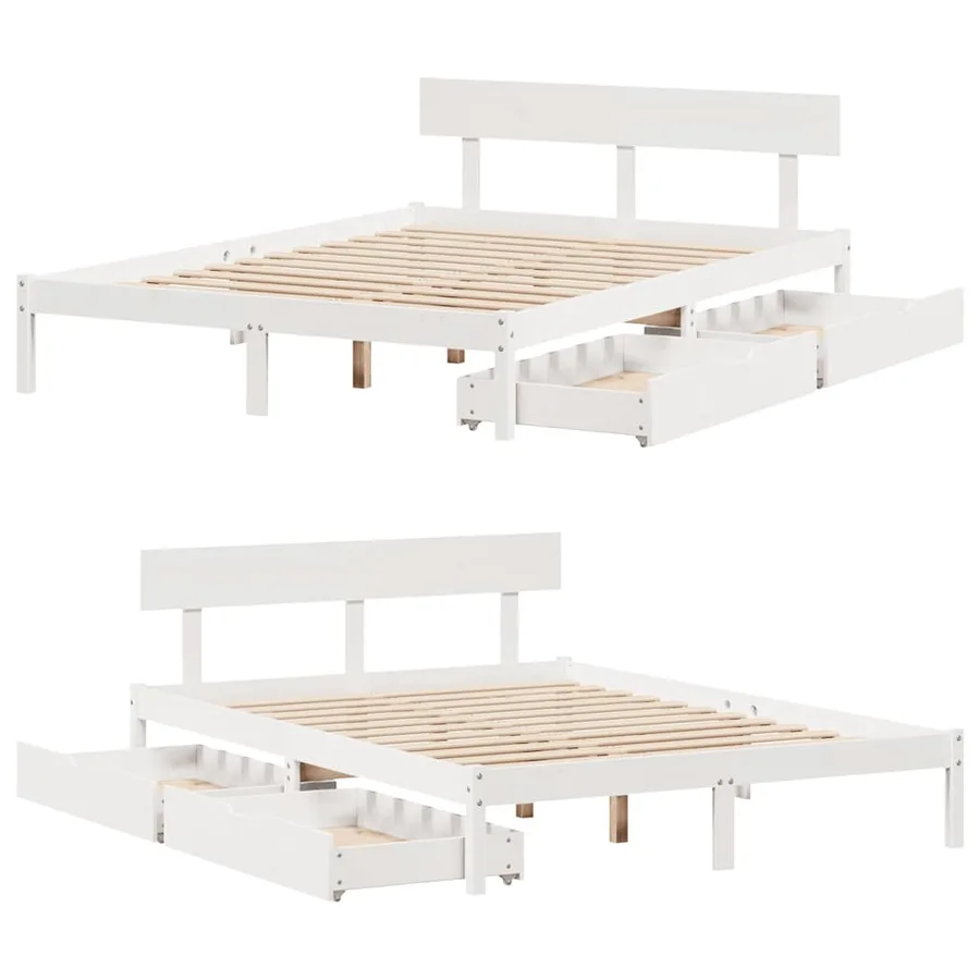 Cadre de lit sans matelas blanc 120x200 cm bois de pin massif - 9