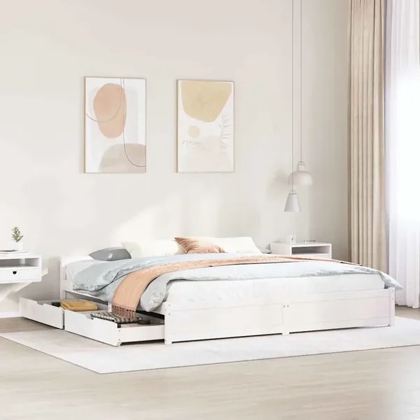 Cadre de lit sans matelas blanc 180x200 cm bois massif de pin
