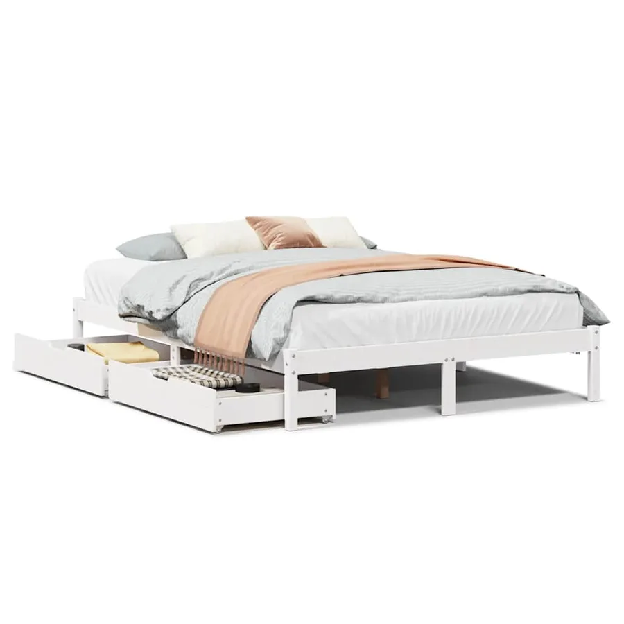 Cadre de lit sans matelas blanc 140x200 cm bois de pin massif - 2