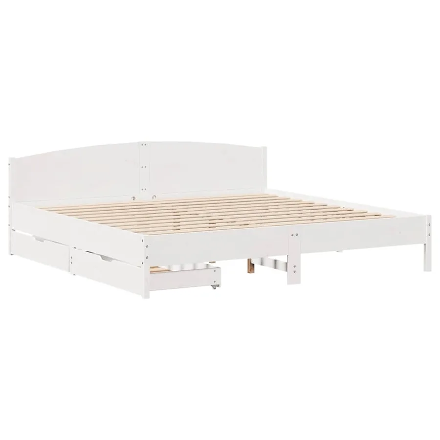 Cadre de lit sans matelas blanc 200x200 cm bois massif de pin - 3