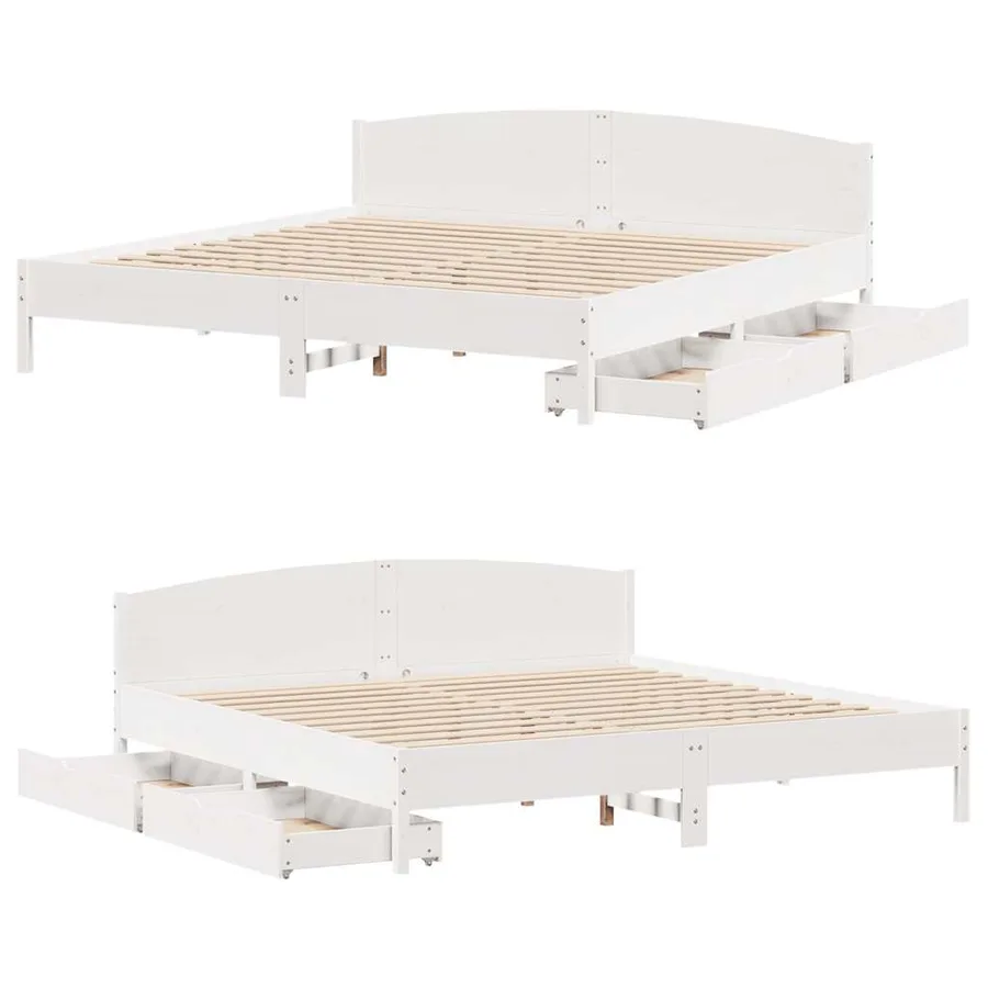 Cadre de lit sans matelas blanc 200x200 cm bois massif de pin - 9