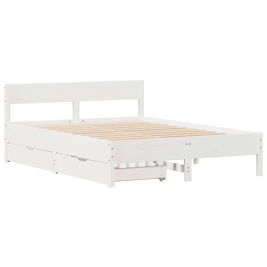 Cadre de lit sans matelas blanc 140x200 cm bois de pin massif - 3