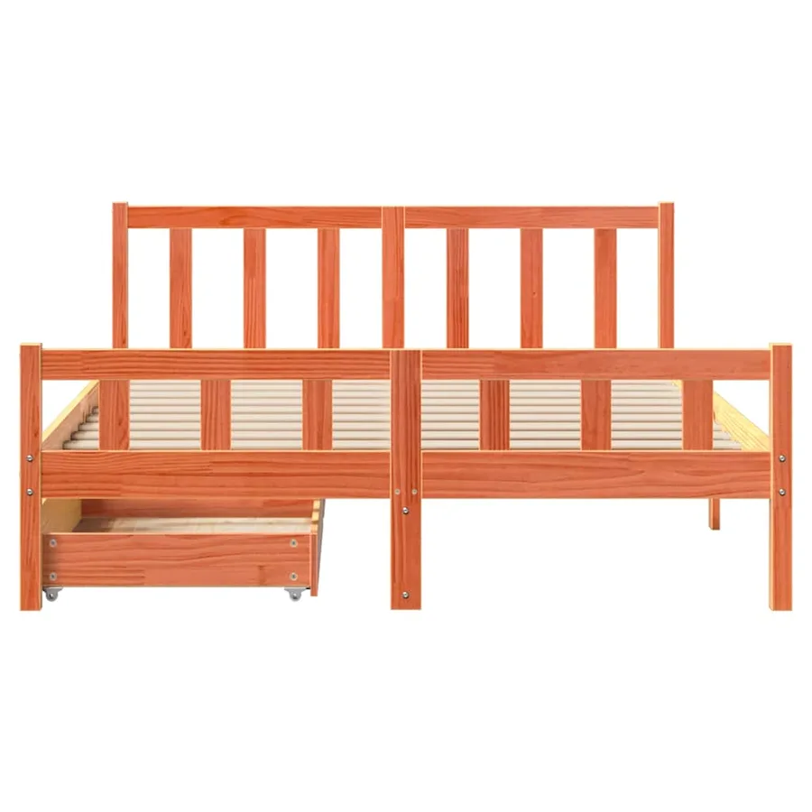 Cadre de lit sans matelas cire marron 150x200cm bois pin massif - 4