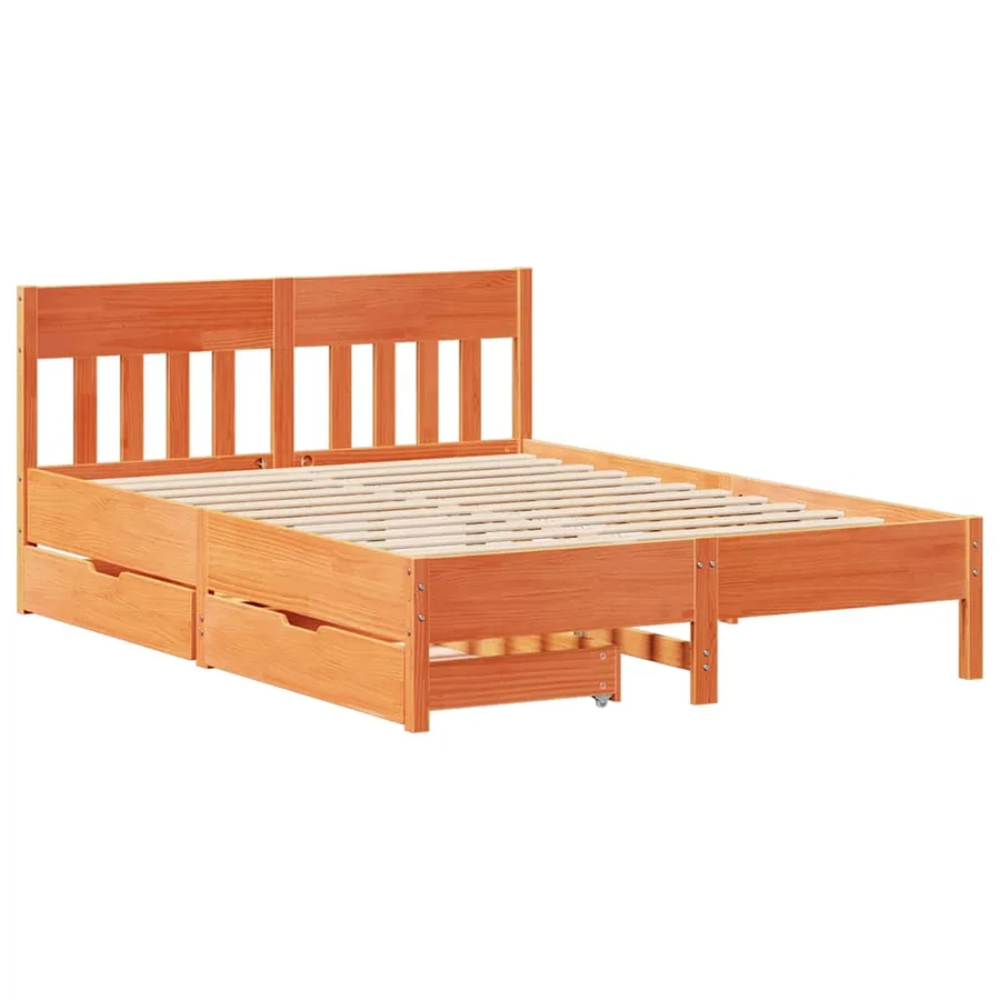 Cadre de lit sans matelas cire marron 140x200cm bois pin massif - 3