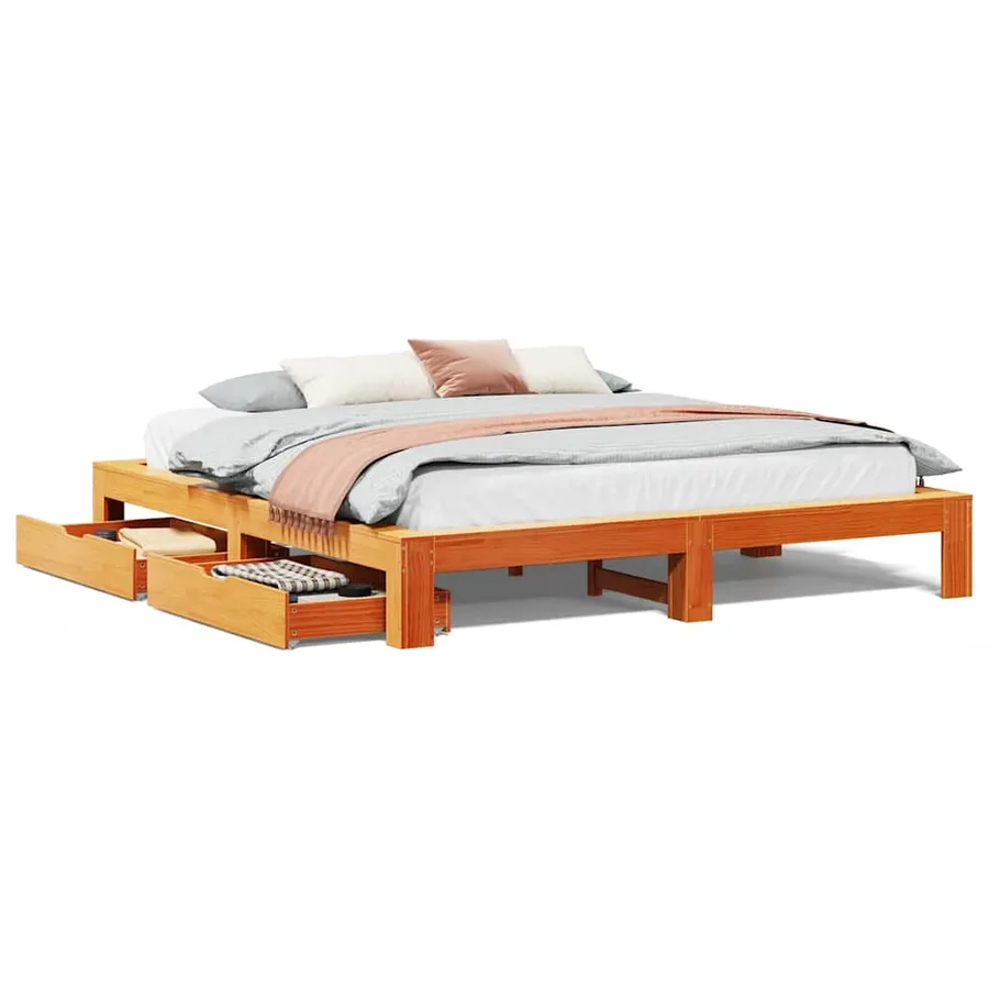 Cadre de lit sans matelas cire marron 180x200cm bois pin massif - 2