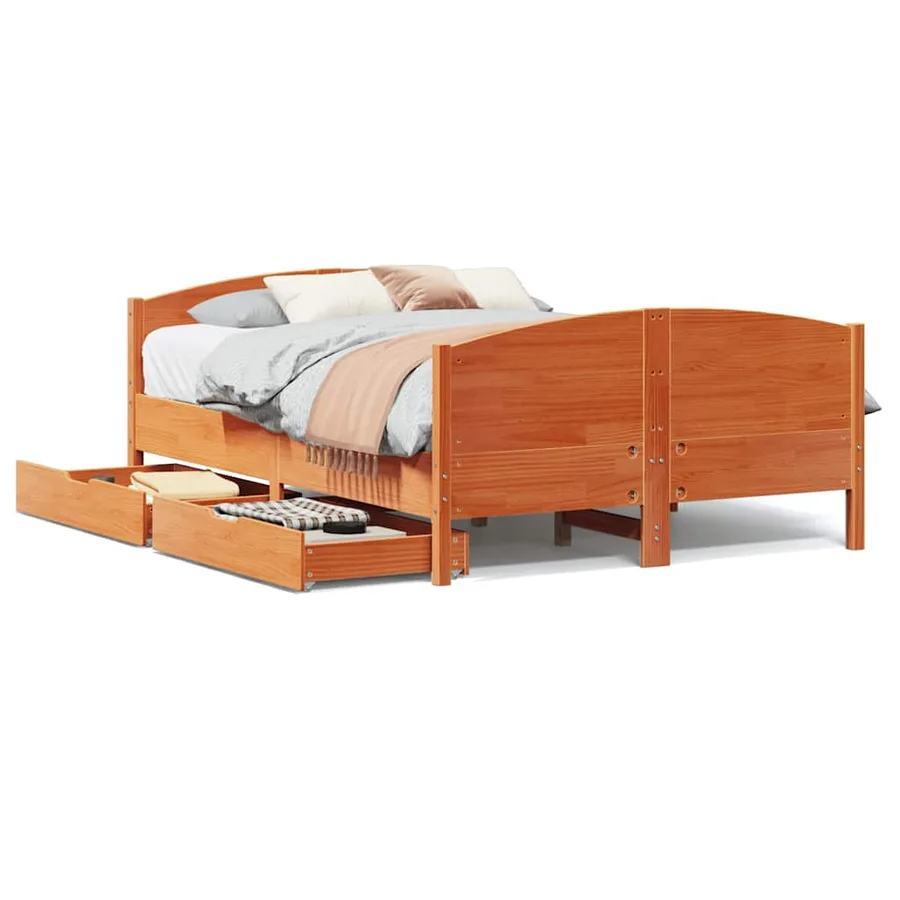 Cadre de lit sans matelas cire marron 140x200cm bois pin massif - 2