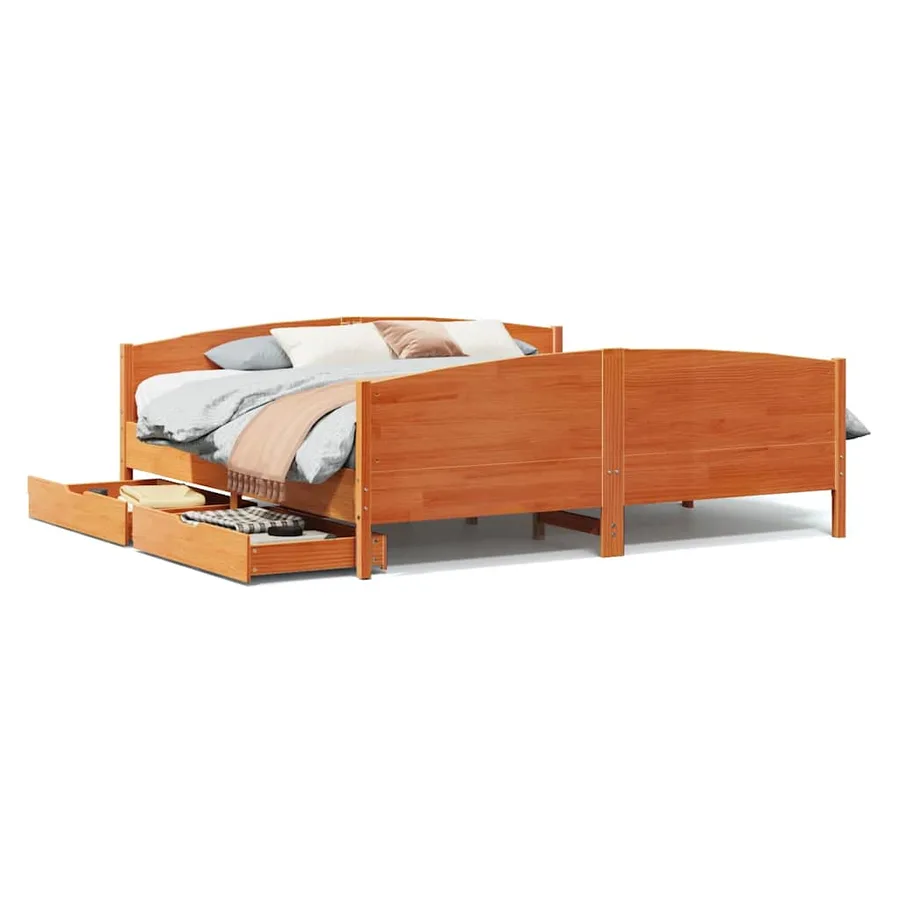 Cadre de lit sans matelas cire marron 160x200cm bois pin massif - 2