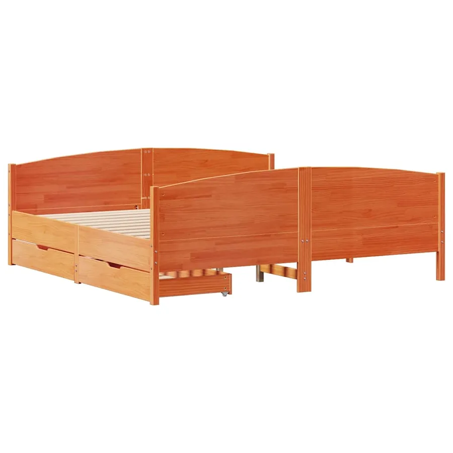 Cadre de lit sans matelas cire marron 160x200cm bois pin massif - 3