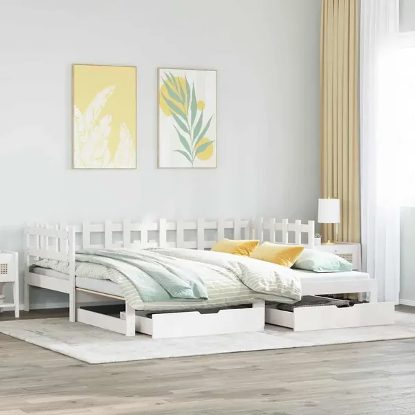Lit de jour avec gigogne et tiroirs sans matelas blanc 90x190cm