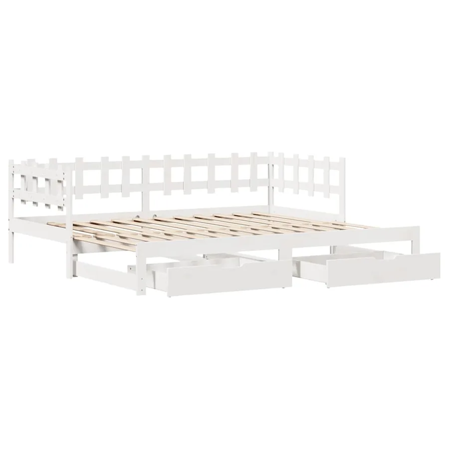 Lit de jour avec gigogne et tiroirs sans matelas blanc 90x190cm - 3