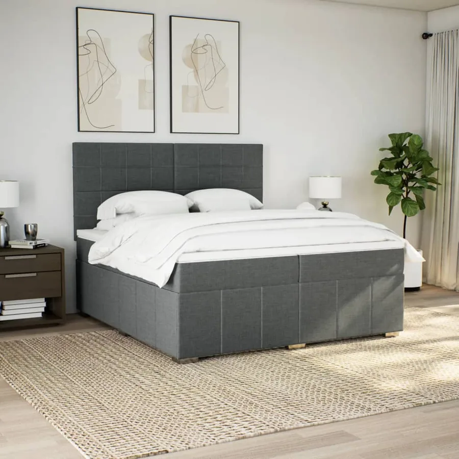 Sommier à lattes de lit avec matelas Gris foncé 200x200cm Tissu - 5