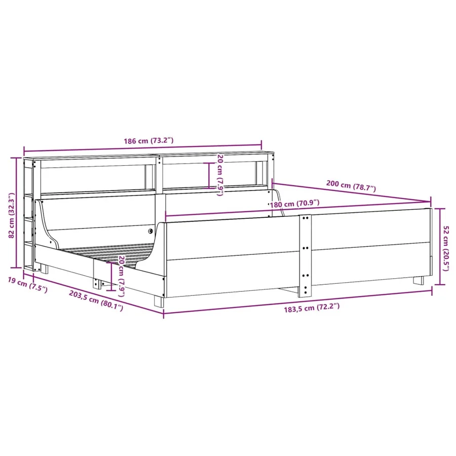 Cadre de lit sans matelas cire marron 180x200cm bois pin massif - 12